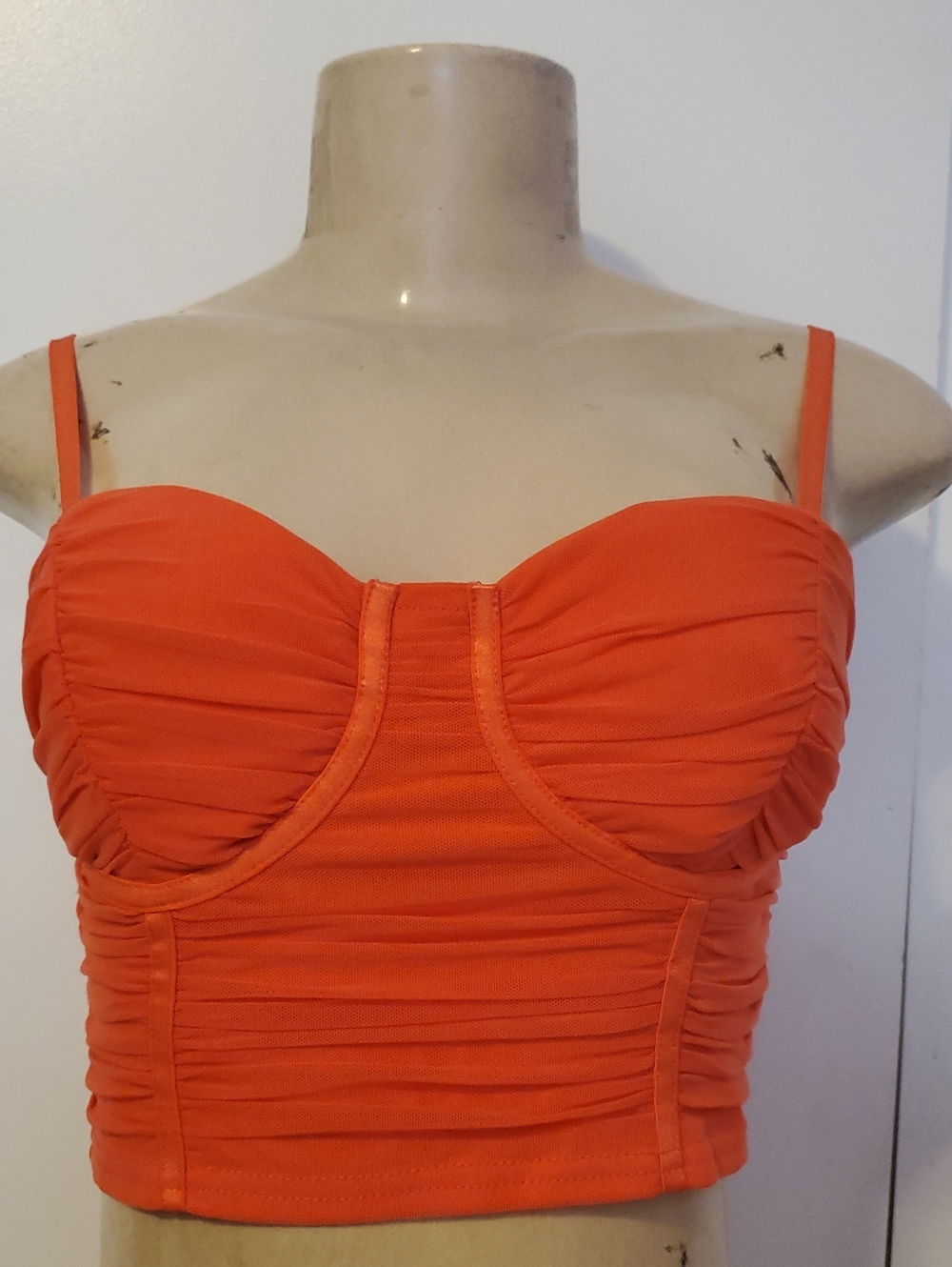 privy Orange Ruched Bustier Crop Top